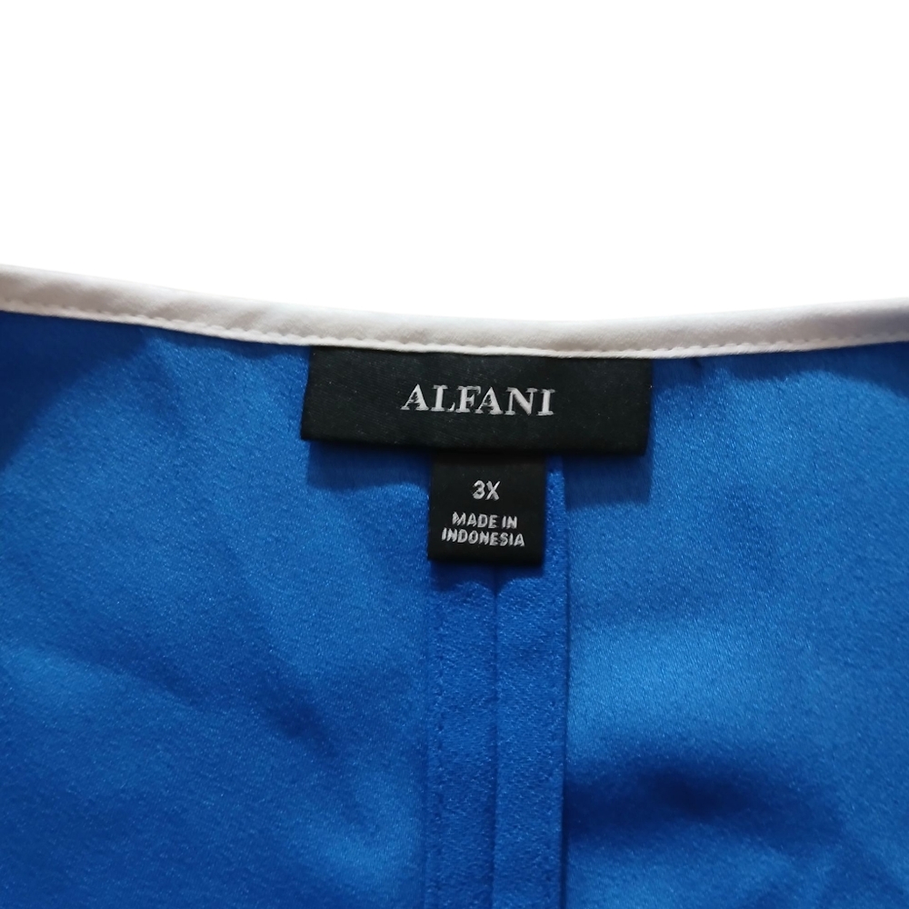 Alfani Blue White Womans Plus Blouse Classic Tunic Contrast 3x Flowy Relaxed Fit - Picture 7 of 9